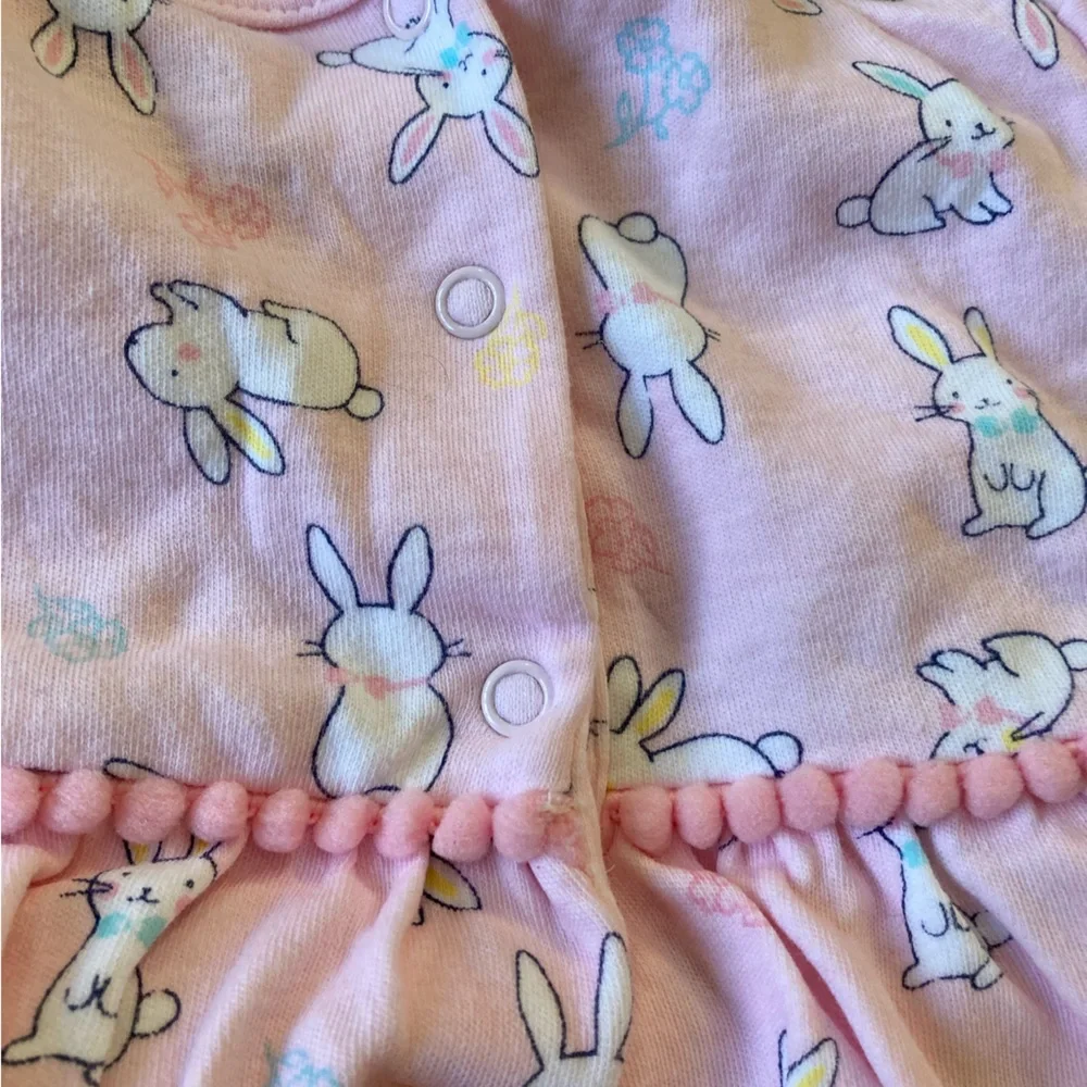 Spring Easter Bunny Dress 12‎ Months Pom Pom Trim 100% Cotton